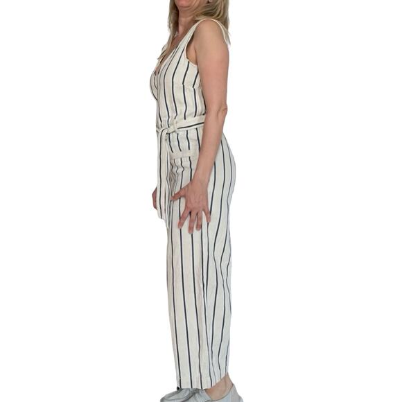 Madewell Y2K Wide Leg Jumpsuit S Vintage Pinstripe Linen Blend Belted - Picture 6 of 12